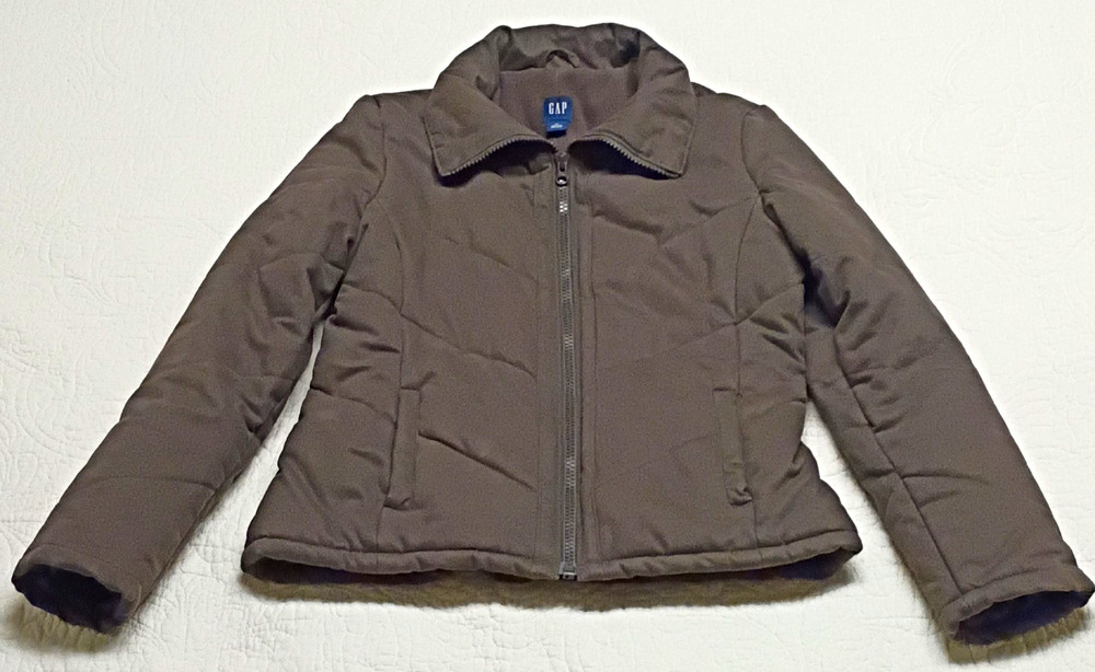 GAP Womens Medium Brown Quilted Puffer Jacket Fleece Lined Full Zip Cotton Outer